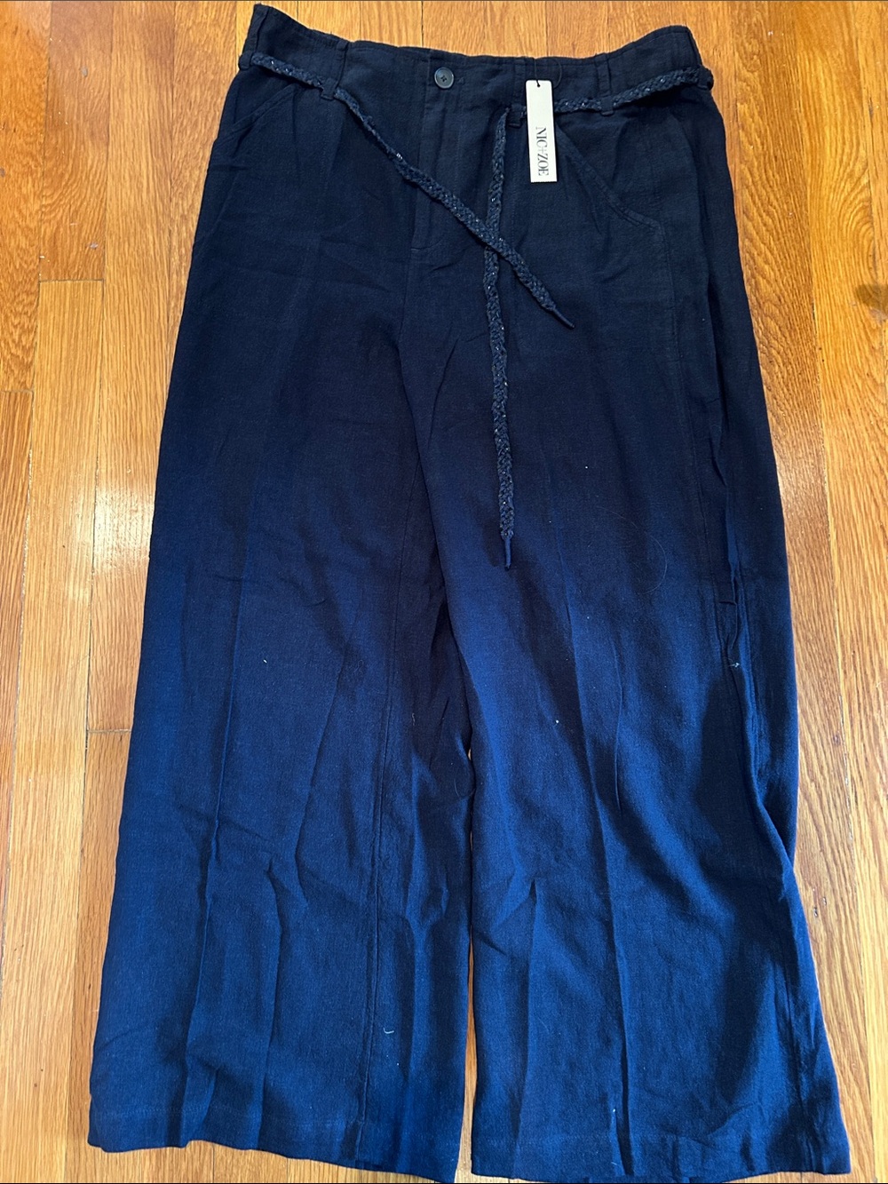NIC+ZOE Navy Wide-Leg Cropped Drawstring Pants